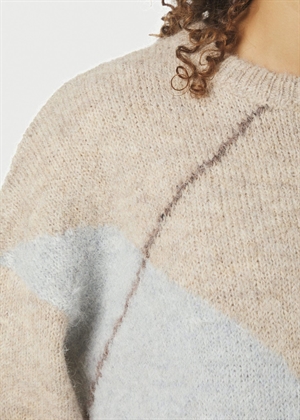 Inga check fluff knit Beige Melange Neo Noir 